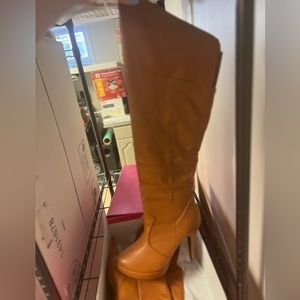 OTK Faux Leather Brown Cognac Heel Boots